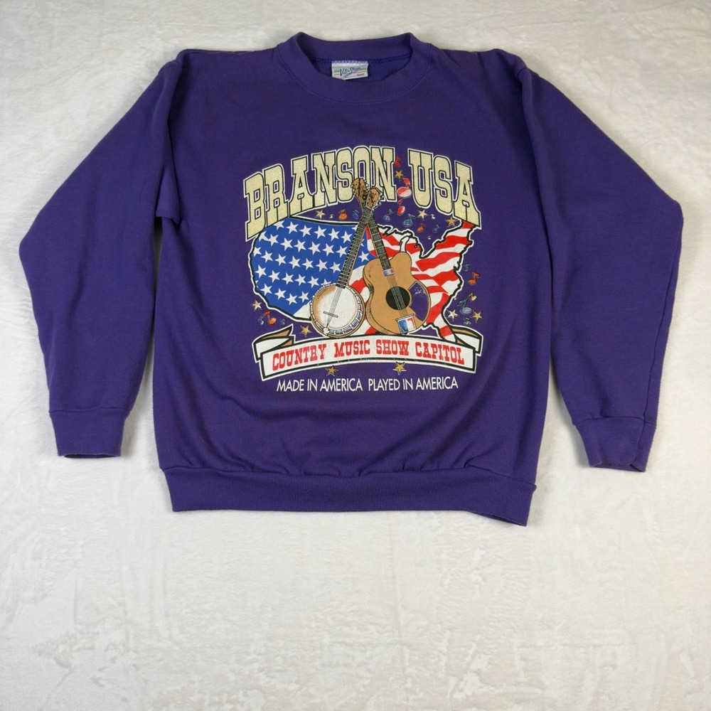 Vintage 90s Branson Missouri USA‎ Country Music Purple Sweatshirt Mens Large USA